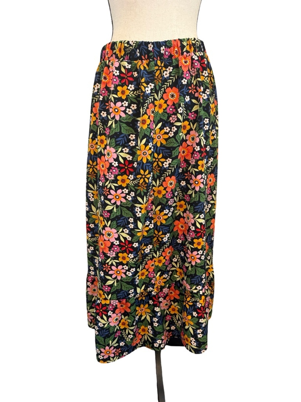 Floral Midi Skirt Ladies Large Boho Cottagecore Elastic Waist Colorful Floral - Picture 4 of 9